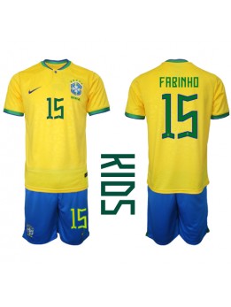 Billige Brasil Fabinho #15 Hjemmedraktsett Barn VM 2022 Kortermet (+ Korte bukser)
